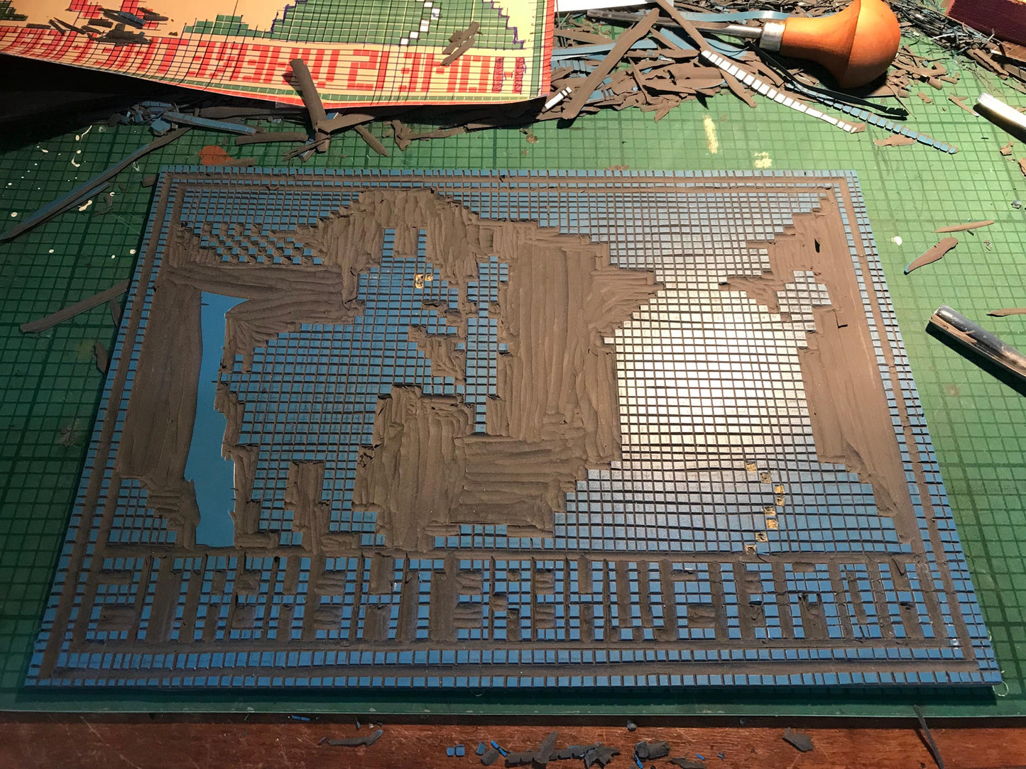 For The Devil's Birthday His Grandma Made Him A Needlepoint Picture Depicting His Favourite Pastime.