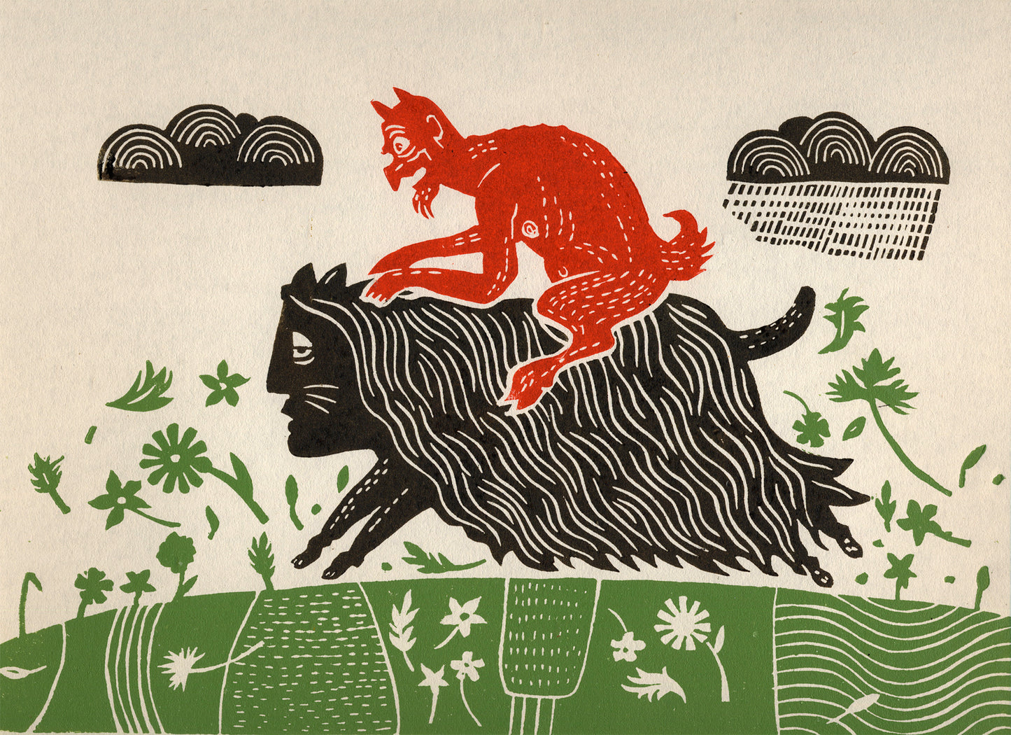 The Devil Rides Roughshod Over Gavin's Flowerbed On A Giant Cat