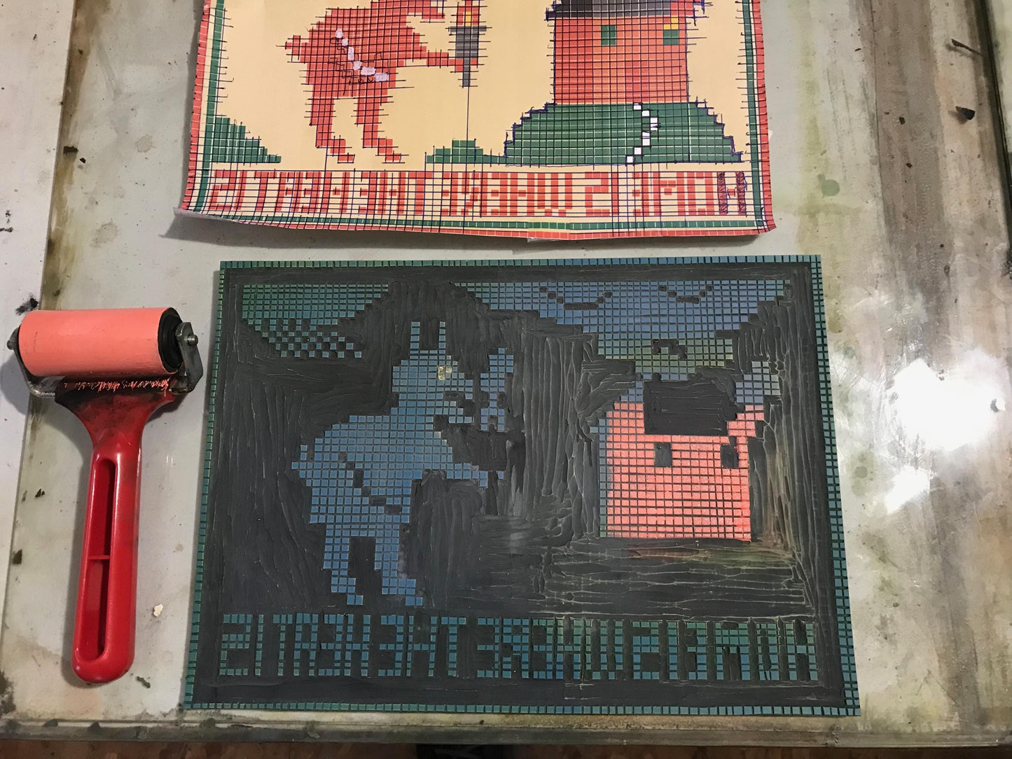 For The Devil's Birthday His Grandma Made Him A Needlepoint Picture Depicting His Favourite Pastime.