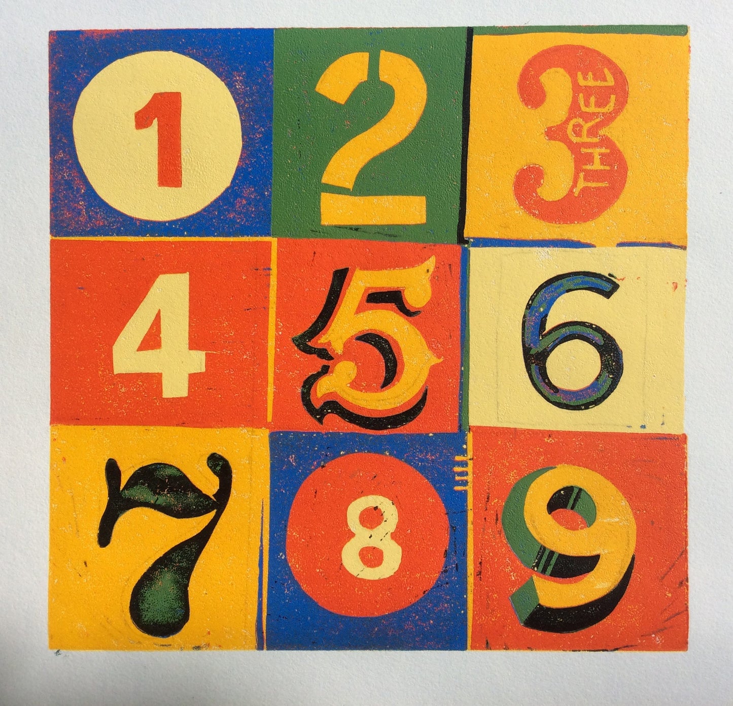 Numbers 1-9 | Linocut Print | Typographic Art | Hand Printed