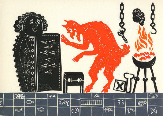 The Devil Is Readying The Torture Chamber For Geoff, Who Has Been Eating With His Mouth Open.