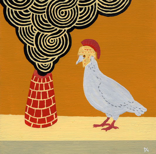 Still Life With Chimney And Dove With Roman Helmet