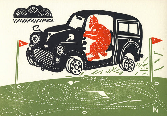 Driving His Morris Traveller With No Tyres Over The Golf Course Upset the Devil's Neighbours. Shame.