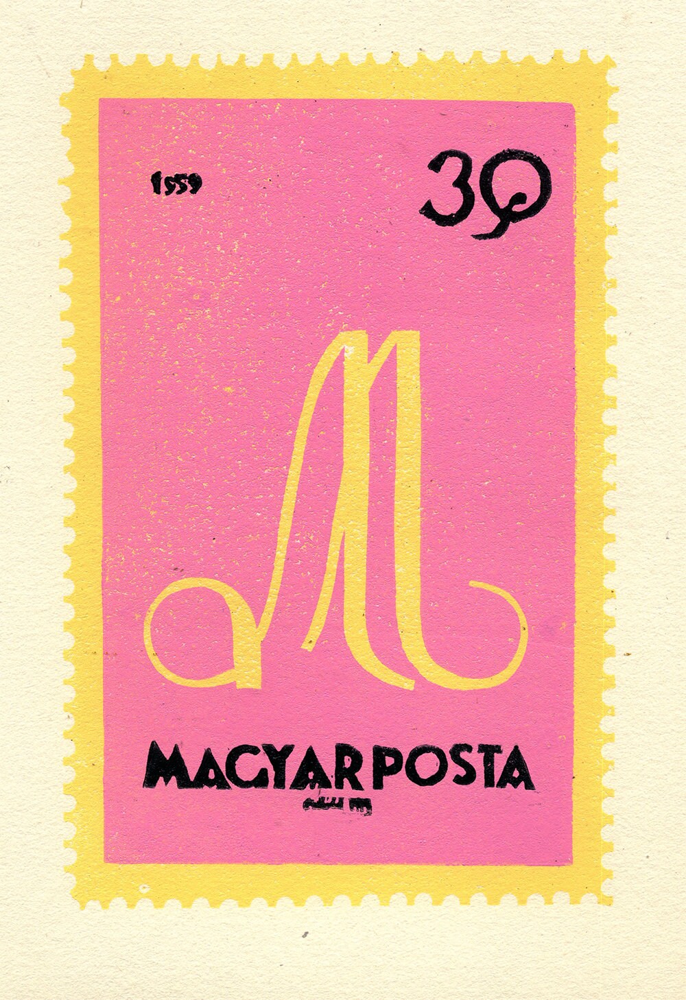 Magyar Posta Stamp | Linocut Print | Stamp Art | Hand Printed