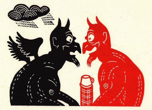 Two Devils Playing A Staring Game. This Could Take Some Time As Neither Has Eyelids.